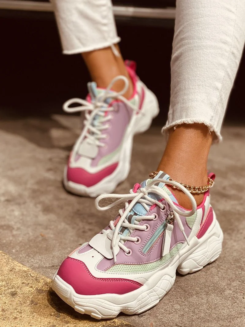 

Fashion Trend Women Athletic Sneaker Mesh Patchwork Low Flat Heel Zip Comfortable Running Training Shoes Ladies Female Girls