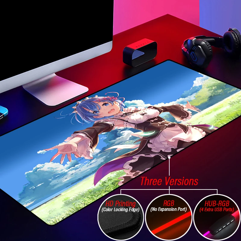 Оригинальный RGB пользовательский Re Zero игровой HD Коврик для мыши со светодиодной