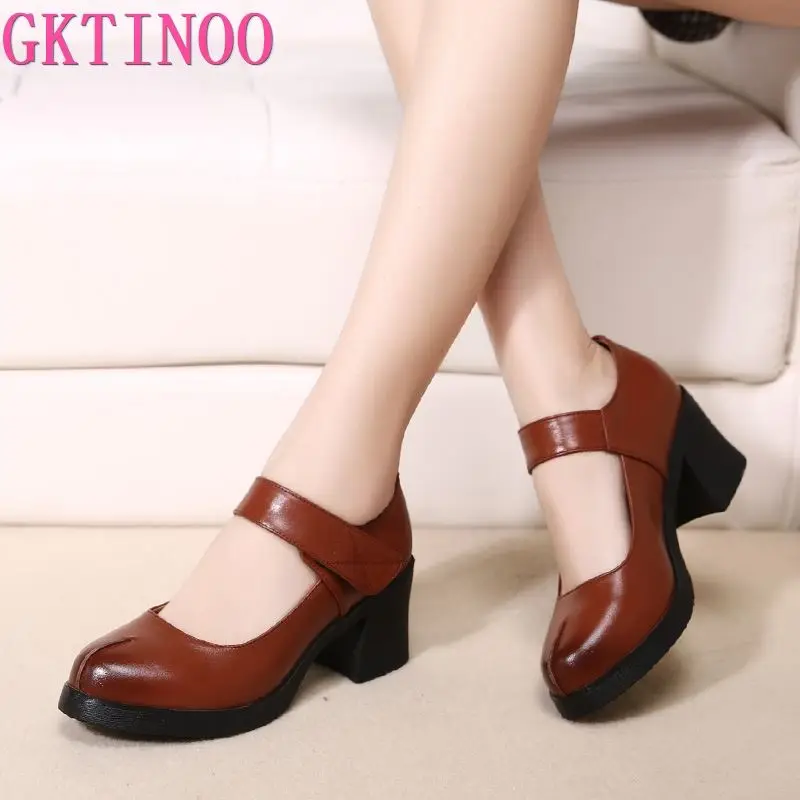 Женские туфли лодочки GKTINOO из натуральной кожи женские на ремешке для мам черные