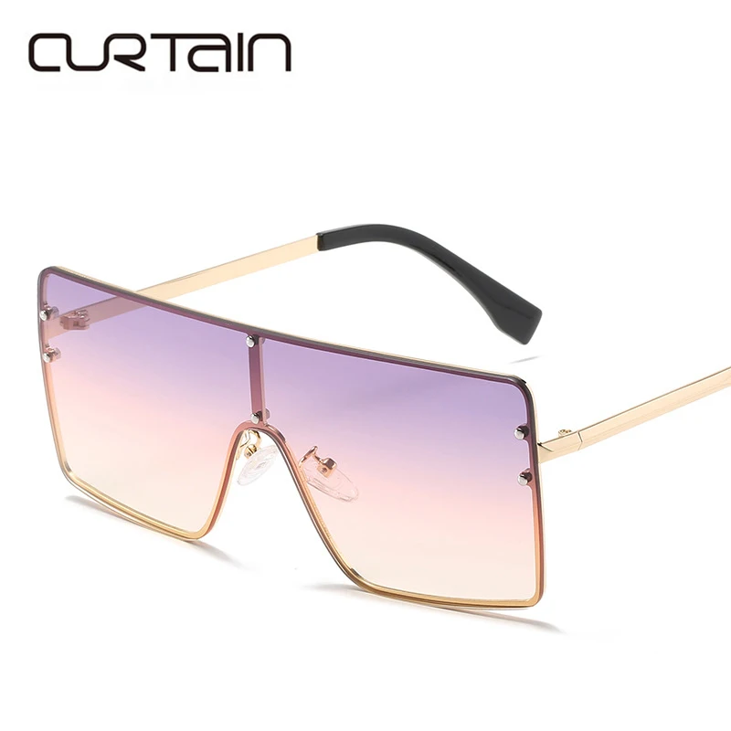 

2021 New One Piece Square Sunglasses Women Luxury Brand Designer Oversized Big Frame Letters Sun Glasses Gradient Mirror Shades