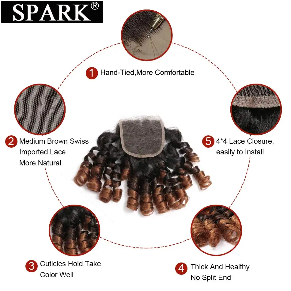 Spark Волосы remy эффектом деграде (переход от темного к Малайзии Вьющиеся 3/4 Связки с