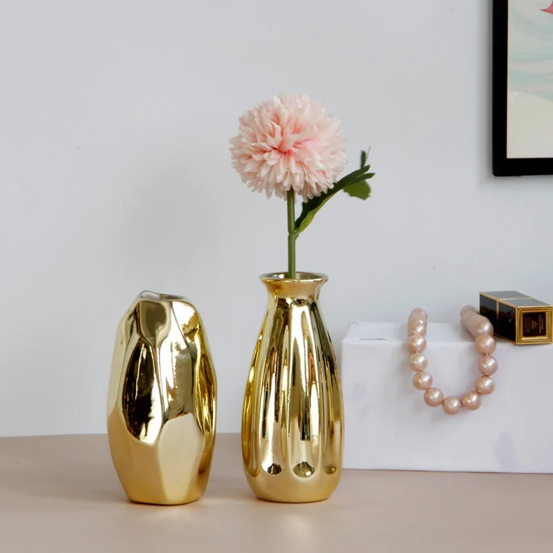 Креативная керамическая Золотая ваза маленький цветок с настольным украшением