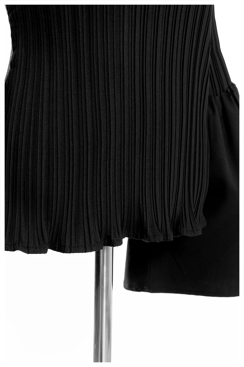 

[DEAT] Pleated Flare Sleeve Half High Collar Top Female Mall Goth Y2K Clothes Solid Black High Street Stye 2021 Spring GX263