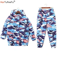 winter camouflage two piece suit women 2021 hooded cotton padded jacket and long pants loose set hip hop warm thick outfit