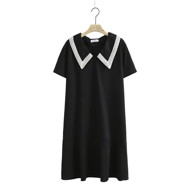 

Plus Size 3XL-5XL Women's Short Sleeve Summer Dress Simple Elegant Officewear Black Midi Dresses Vintage Vestidos
