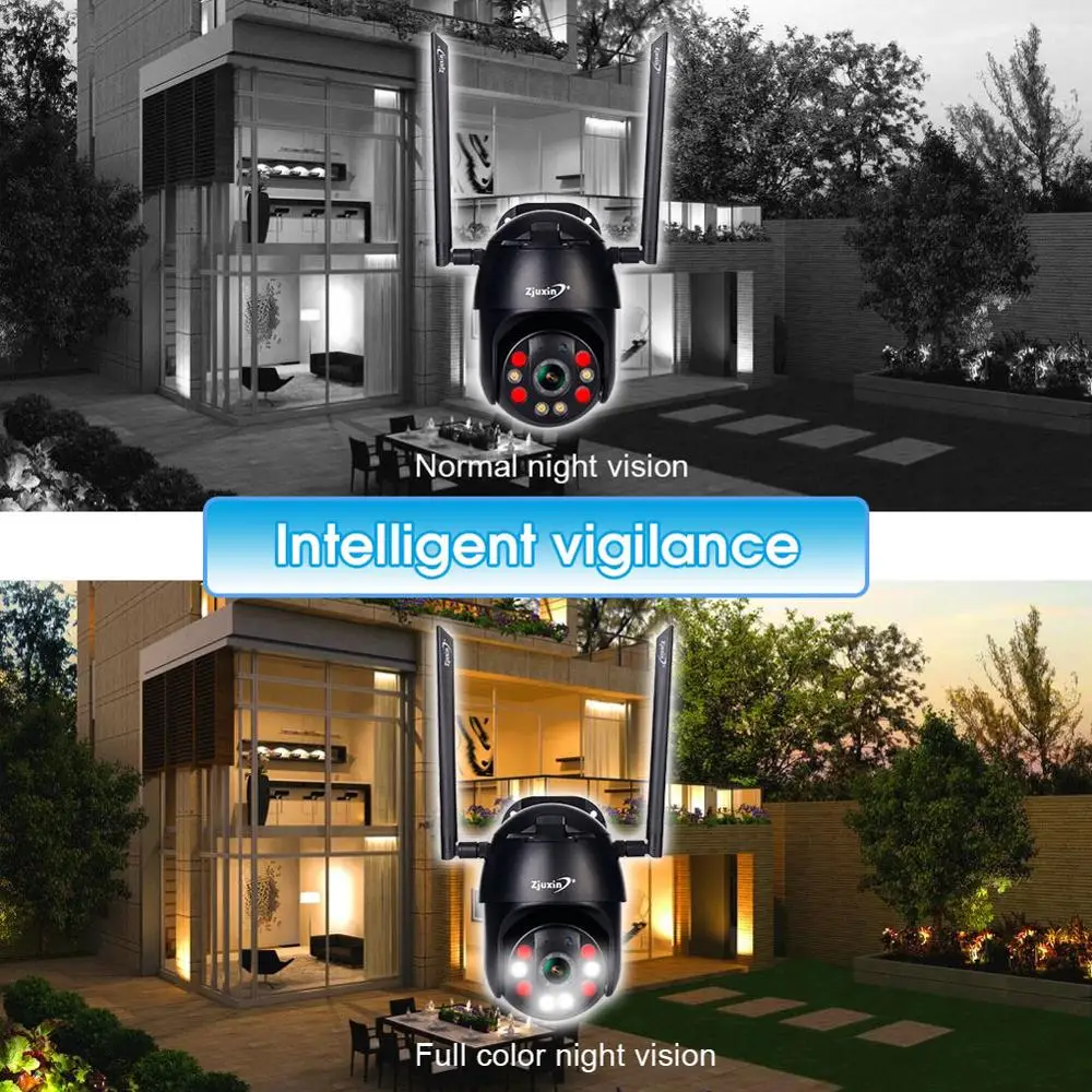 Zjuxin PTZ IP камера WiFi HD1080P Беспроводная Проводная PTZ наружная CCTV камера безопасности двойной светильник обнаружения человека AI облачная камера