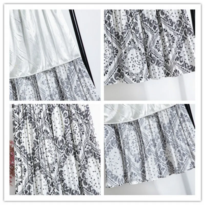 

TFETTERS Beach Skirt 2021 Summer New Printed High Waist Chiffon Midi Skirt Retro National Style Pleated Skirt Womens Clothing