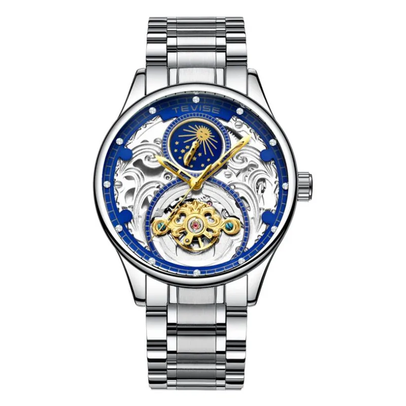 TEVISE часы Moon phase полые tourbillon автоматические механические наручные часы из нержавеющей стали мужские часы браслет часы - Цвет: Color 05