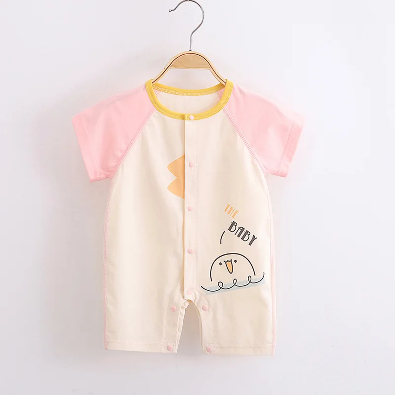 

Infant Baby Romper New Fashion Girls Boys Patchwork Jumpsuit Short Sleeve Baby Cartoon Print Single-breasted Clothing