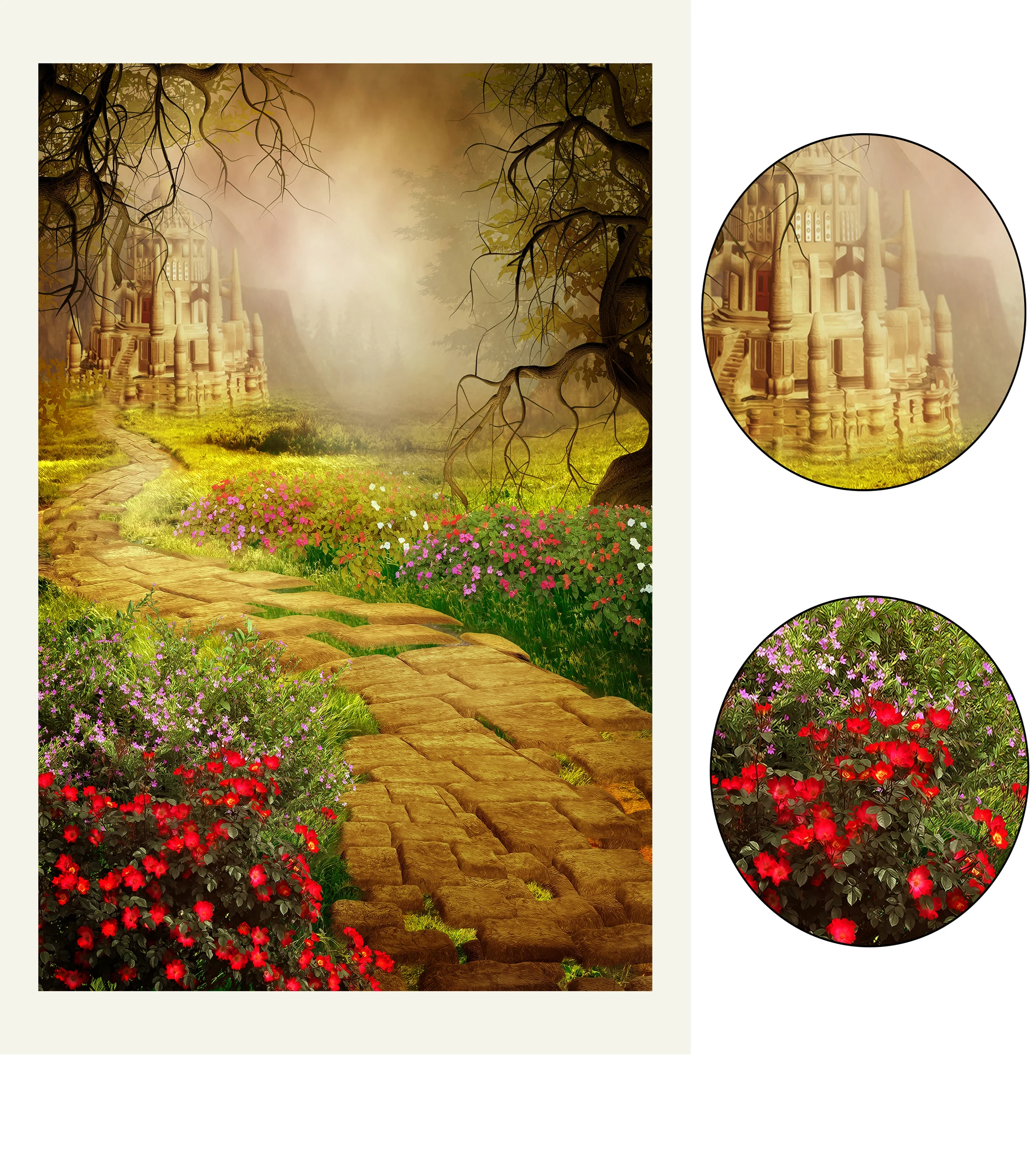 VinylBDS Fairytale Castle Newborn Backdrop Flower Scenery Background Country Flagstone Path Children for Photo Studio | Электроника
