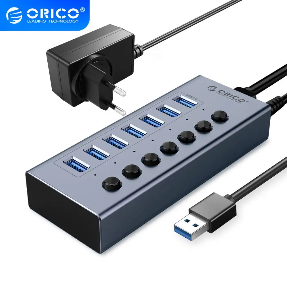 

ORICO Powered USB 3.0 HUB 7/10/13/16 Ports USB Extension with On/Off Switches 12V Power Adapter Support BC1.2 Charging Splitter
