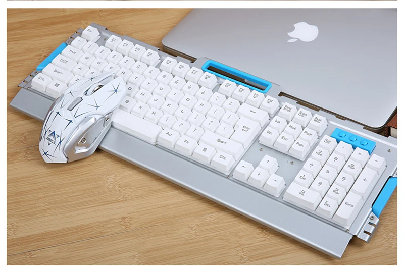white Имитация Механическая игровая клавиатура мышь комбинированная перезаряжаемая беспроводная клавиатура с подсветкой панель из сплава подходит для компьютерных игр - Цвет: white
