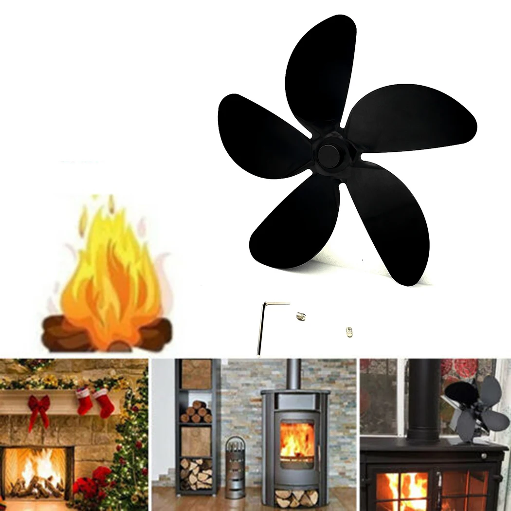 

5-Blade Fan Blade алюминиевый сплав Черная горелка для камина термостойкая