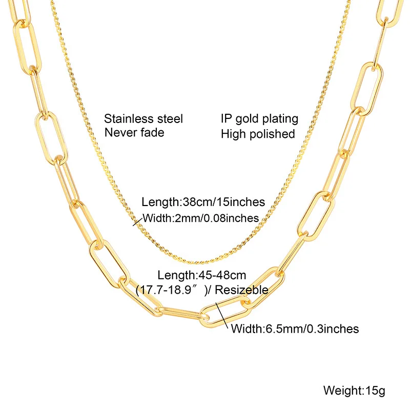 

Vnox Women Gold Tone Paperclip Link Necklace, Anti Allergy Stainless Steel Oval Rectangle Chain Choker, Dainty Gifts for her