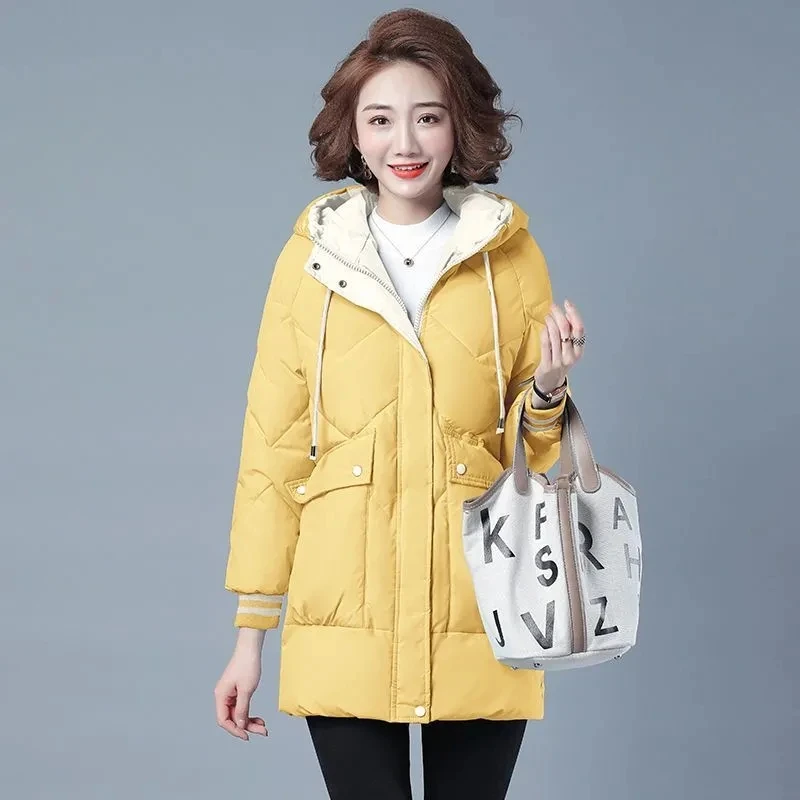 Down Padded Jacket Women Mid-length 2021 Winter New Korean Of The Small Padded Coat Female Loose Thick Hooded Quilted JacketA303