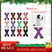 2021 fashion women long sleeve striped fingerless long gloves elbow gloves warmer knitted sleeve christmas accessories gift