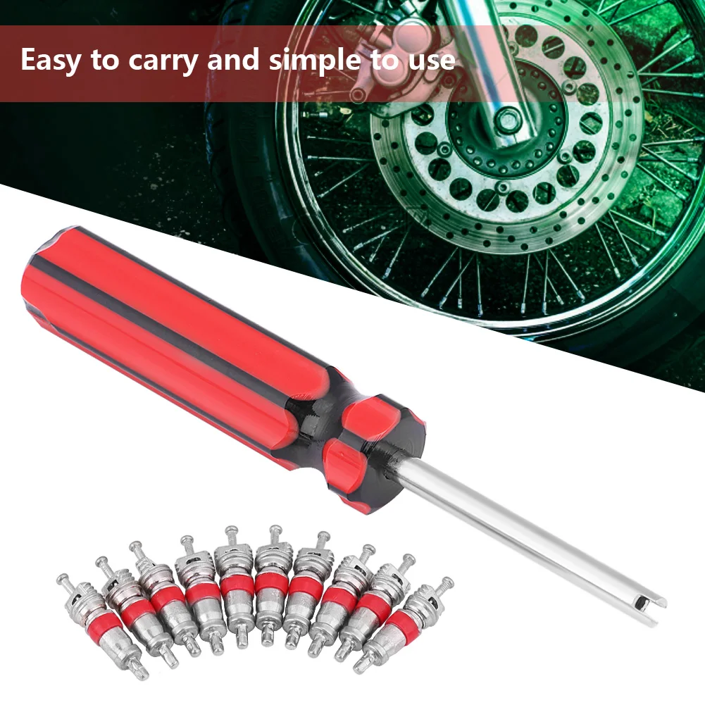 

High Quality Stainless Steel Universal Motorcycle Wheel Tire Valves Core 10 Pcs With Remover Tool Durable Repair Removal Kits