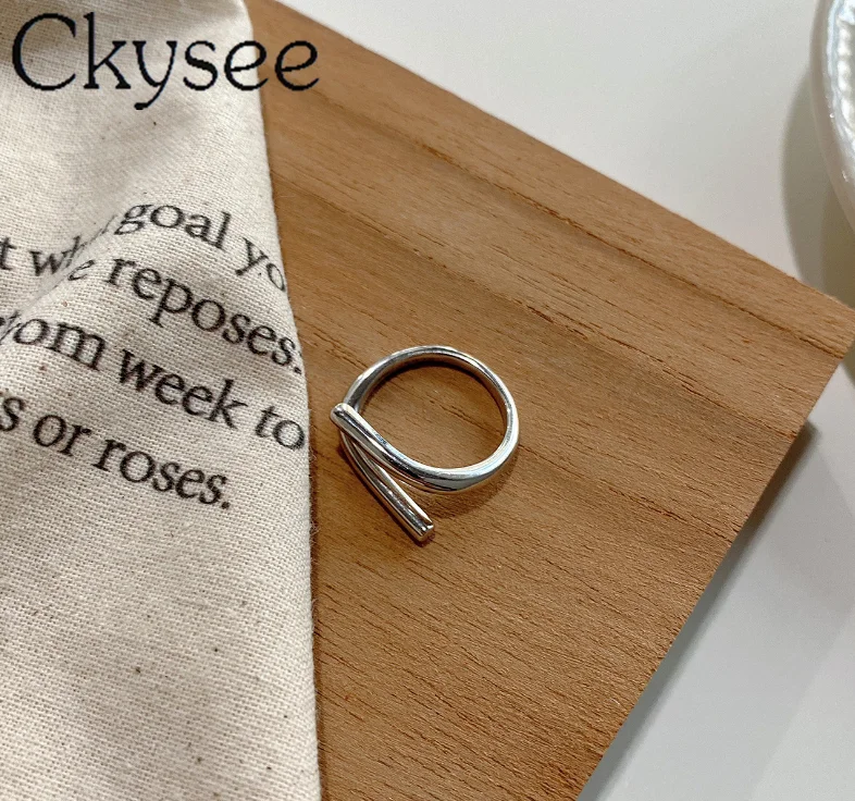

Ckysee Individuality 925 Sterling Silver Rings Geometric Industry Line Ring Adjustable Rings For Woman Original Fine Jewelry