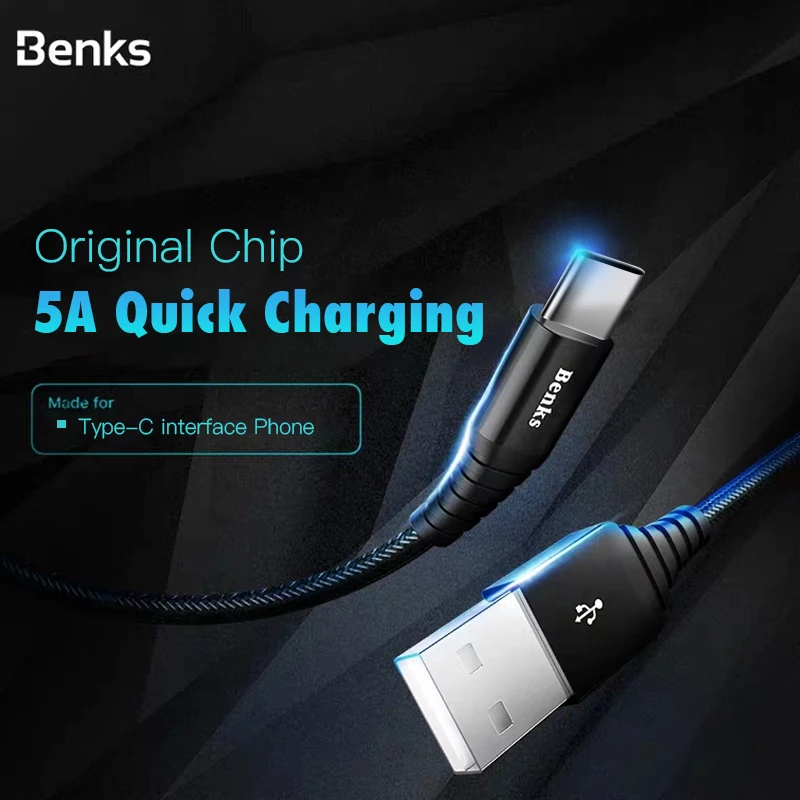 Кабель Benks 5A USB Type C для быстрой зарядки Samsung S10 S9 Huawei P30 P20 Pro шнур Xiaomi 9 Oneplus 7|Кабели