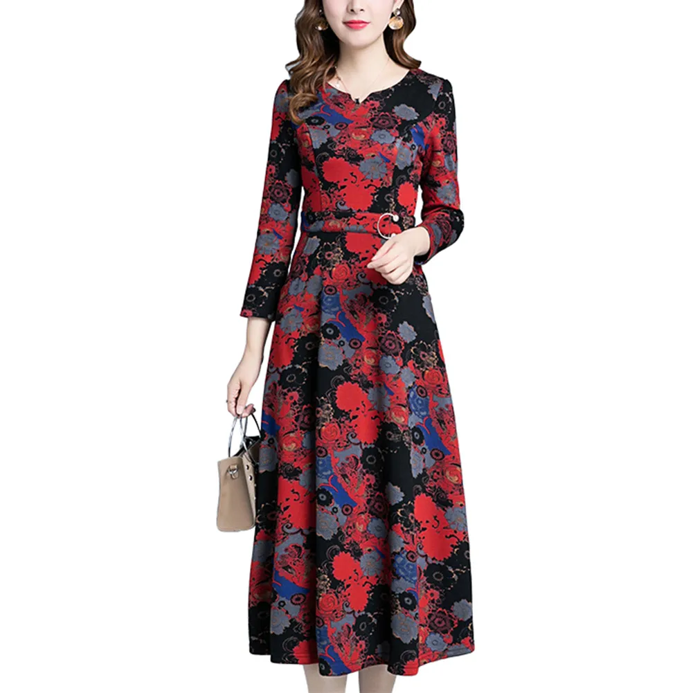 Женское платье с цветочным принтом и длинным рукавом вечерние платья макси