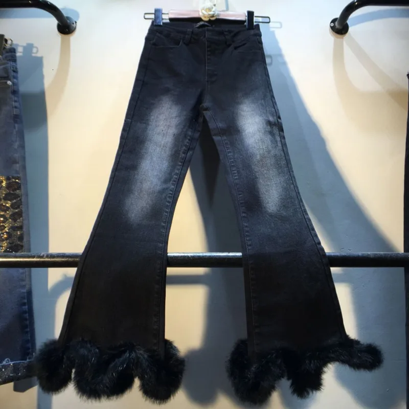 LANMREM 2020 Осенние и весенние новые брюки с волнистым кроличьим мехом высокой талией
