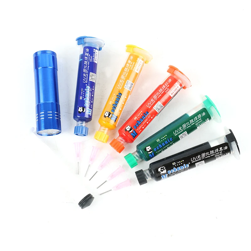 

5pcs 5 Color UV Curable Solder + Needles+UV Lamp Mask 10CC For PCB Circuit Board Protect Soldering Paste Flux Oil