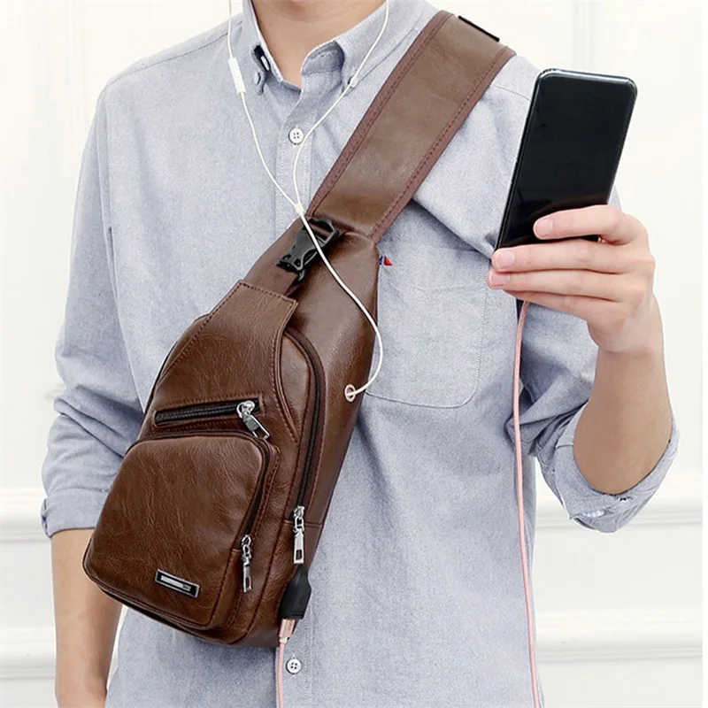 

Мужские сумки через плечо, Мужская нагрудная сумка с USB-разъемом, дизайнерская сумка-мессенджер, кожаные сумки на плечо, диагональный посылк...