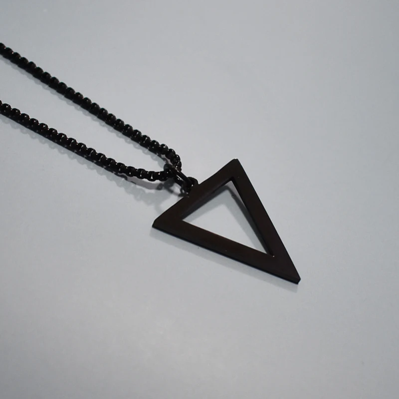 Geometric Men's Necklaces Black Silver Color Hollow Triangle Pendant Minimalist Metal Stainless Steel Male Simple Jewelry | Украшения и