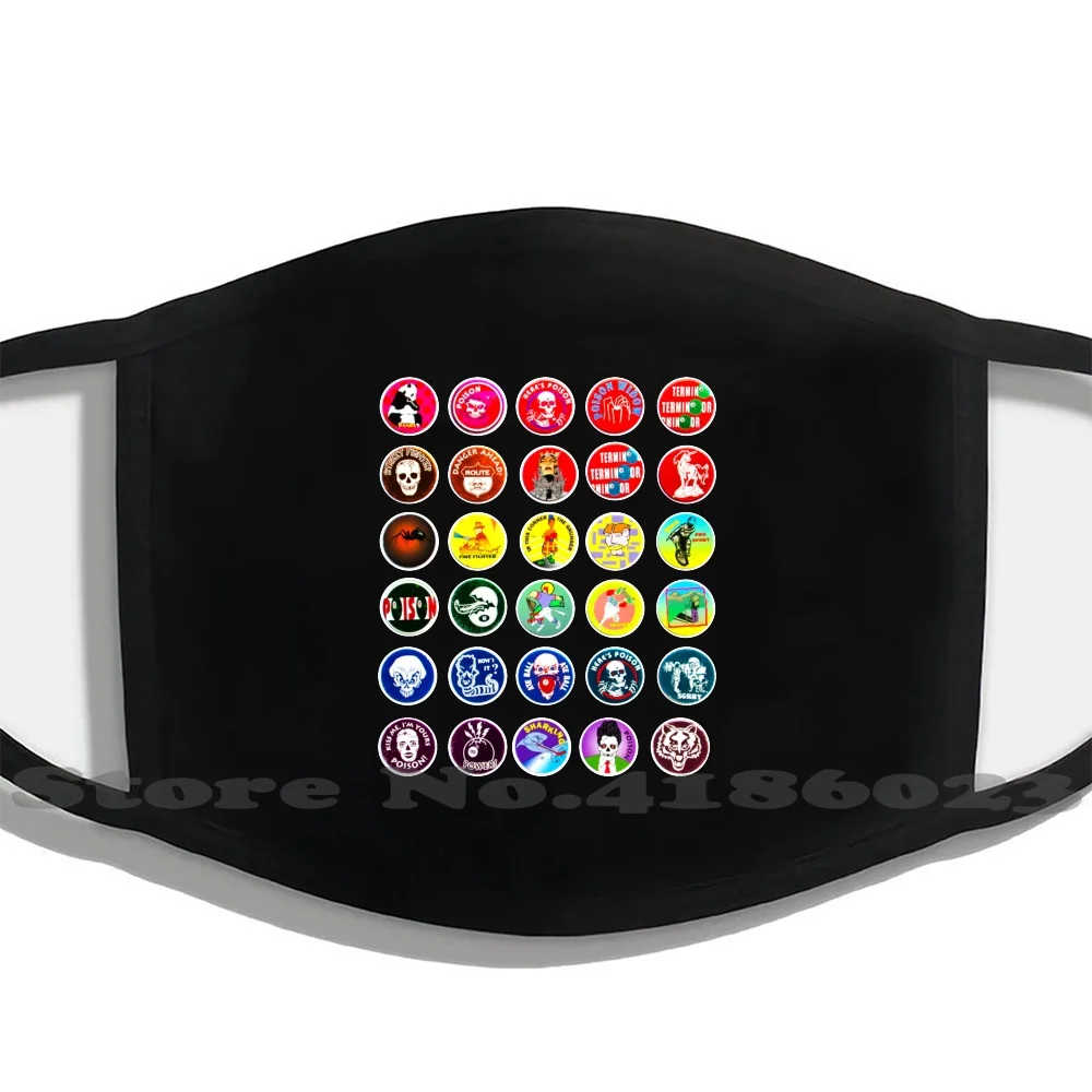 

Pogs Milk Cap Collage Men Women Washable Black Masks Face Mask Pog Pogs Milk Cap Rainbow Bottle Top Collage Games 90S Vintage