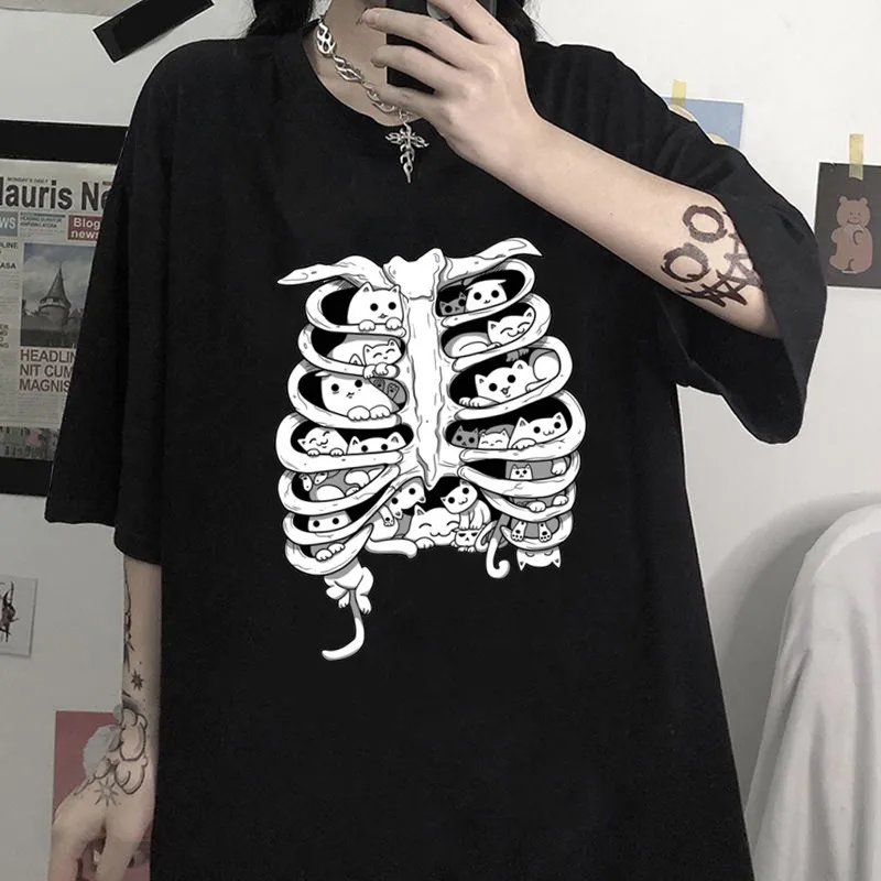 

Little Cats Group On The Skeleton Anatomy Organ Structure Picture Print Clothes Summer T-shirt Spring 2022 Women Cartoon Female