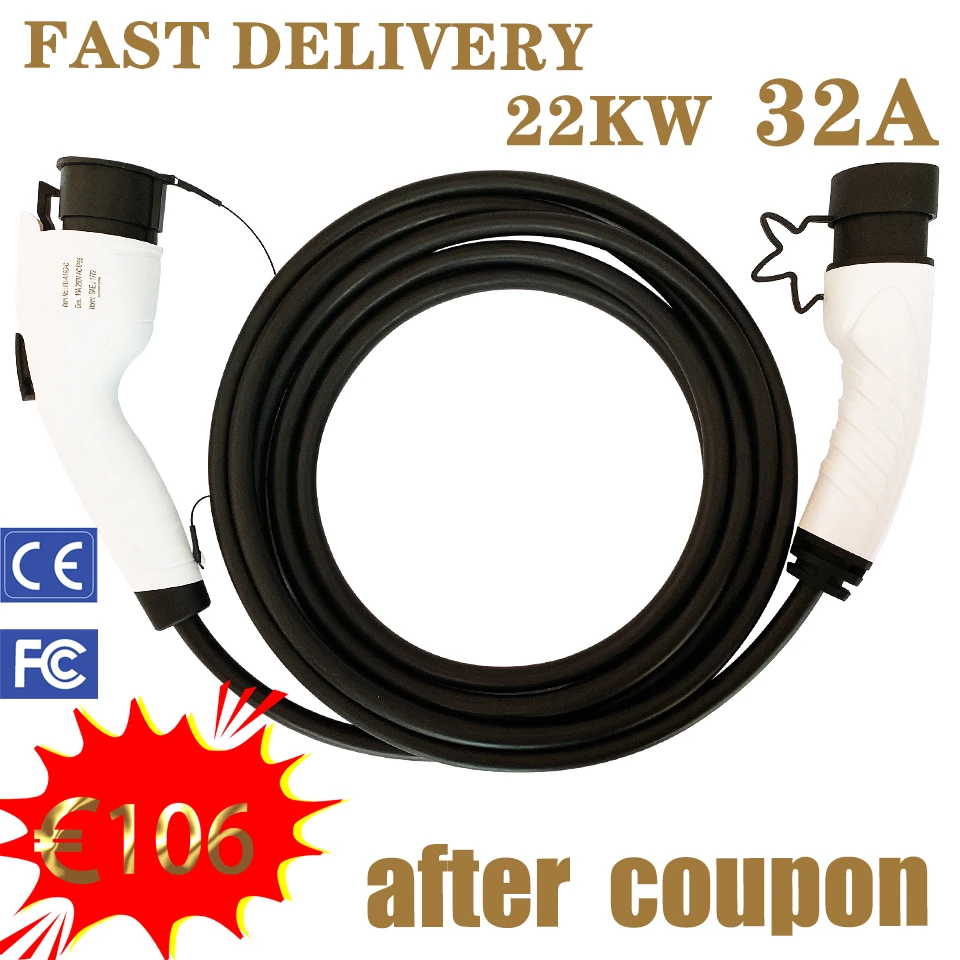 

32A Electric Vehicle Charging Cable EVSE EV Adapter SAE J1772 Type 1 to Type 2