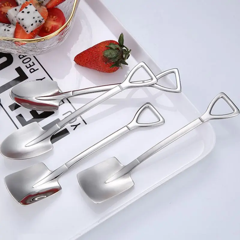 

304 Stainless Steel Shovel Spoon Cute Engineer Flat Pointed Shovel Spoon Eat Dessert Cake Ice Cream Watermelon Spoon