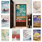 Китайская занавеска на дверь с принтом цветущей сливы, подвесная полузанавеска для кухни, спальни, входа, занавески для двери