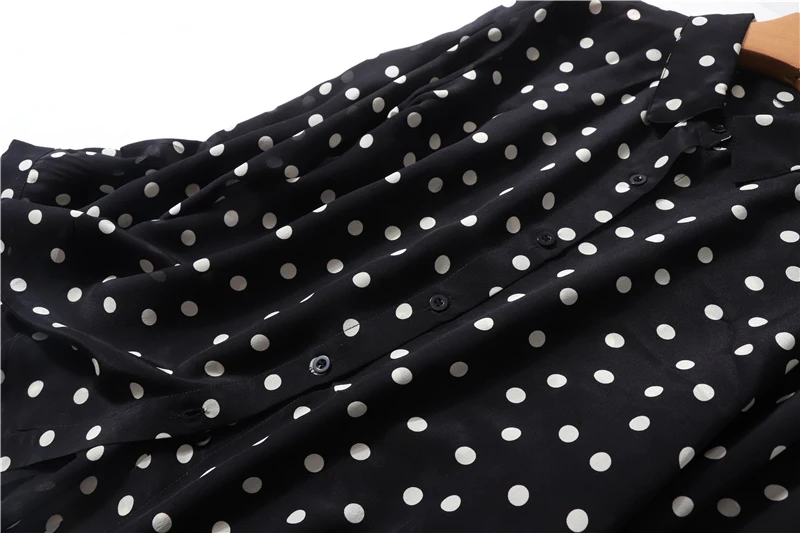 Женская блузка в горошек Офисная рубашка из натурального шелка с длинным рукавом