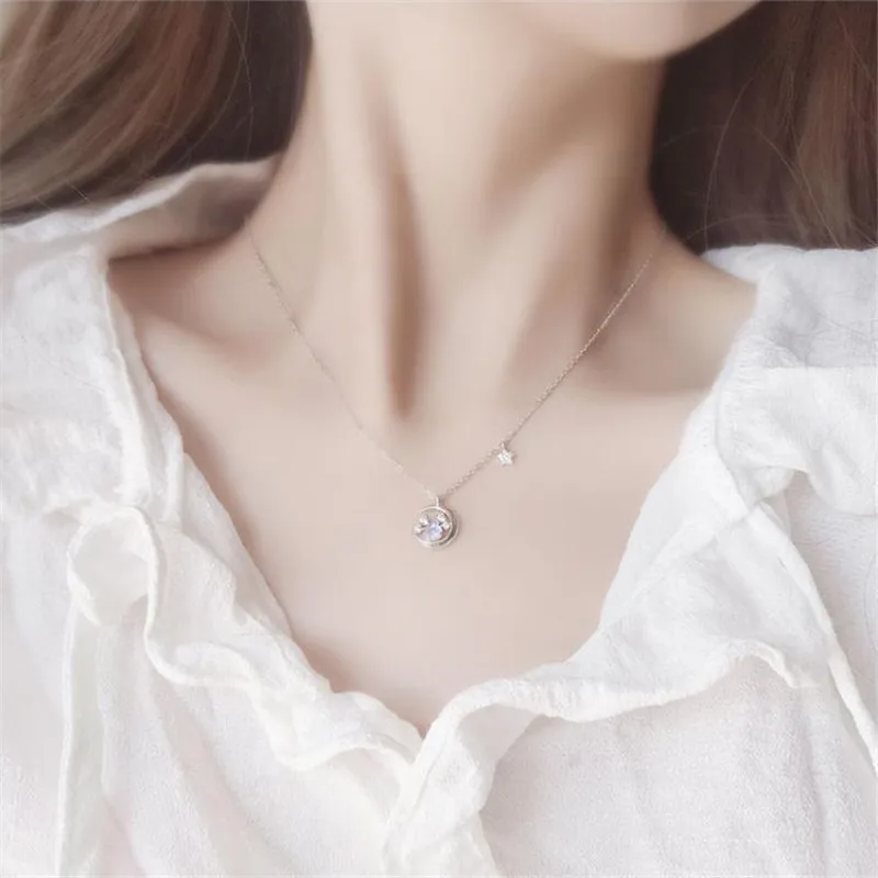 925 Sterling Silver Star Moon Pendent Necklace For Women Girls Party 2021 Jewelry Choker Collar dz147 | Украшения и аксессуары