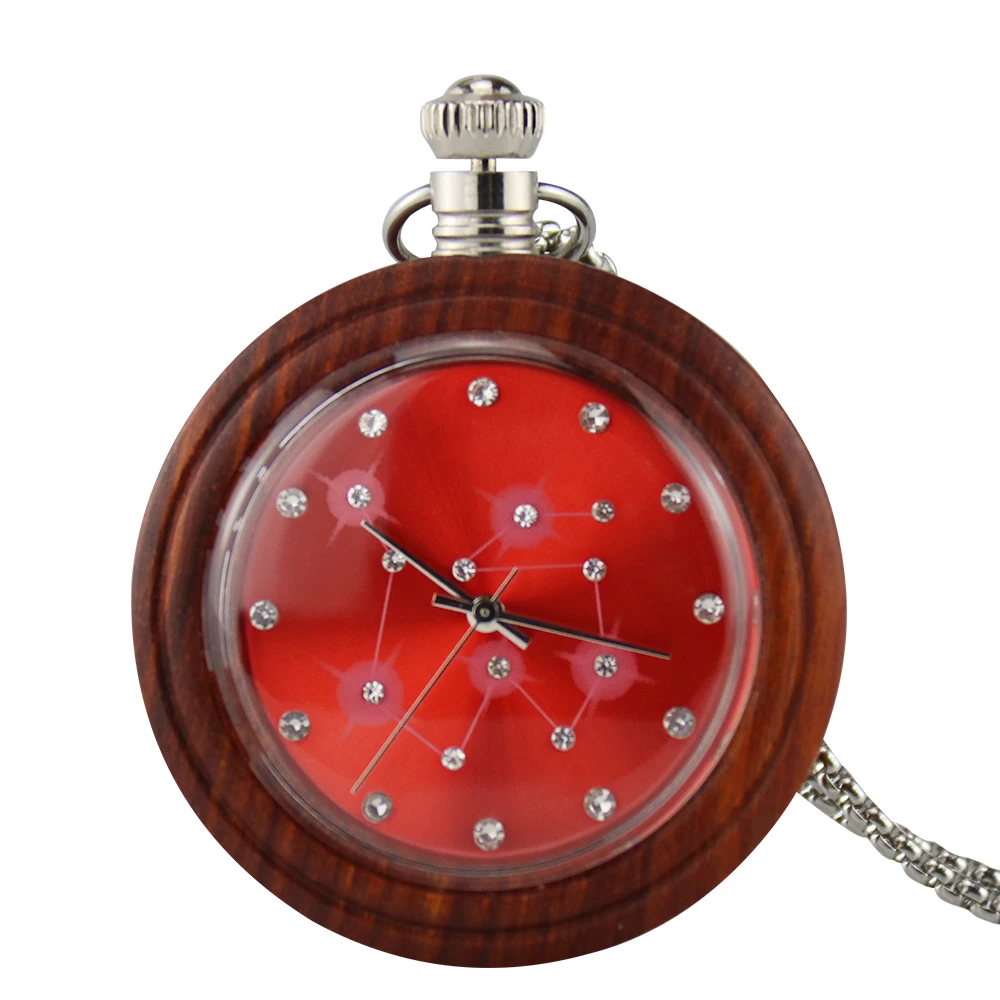Novel Unique Colorful Bamboo Wood Quartz Pocket Watch Fashion Round Dial Wooden Necklace Chain Clock Best Gifts Women Watches redfire pure bamboo wood watch men s wooden bangle wristwatch triangle wood dial cool mens watches gifts for daddy