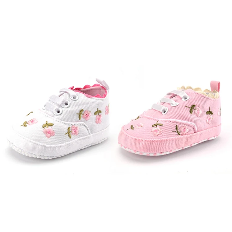 

Embroidery flower Toddler Newborn Shoes Cotton Soft Sole Infant Sneaker First Walkers Crib Canvas White Baby Girl Shoes