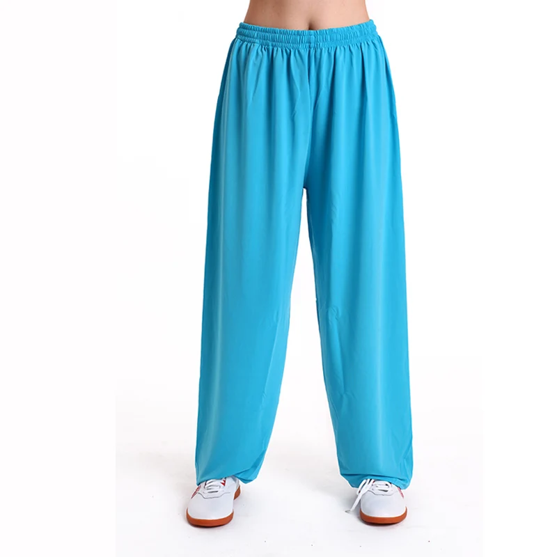 Lake Blue Zooboo Ice silk боевые искусства Тай Чи штаны для йоги штаны для акробатики кунг-фу укороченные штаны для фитнеса танцевальные штаны для бега для мужчин и женщин - Цвет: Lake Blue