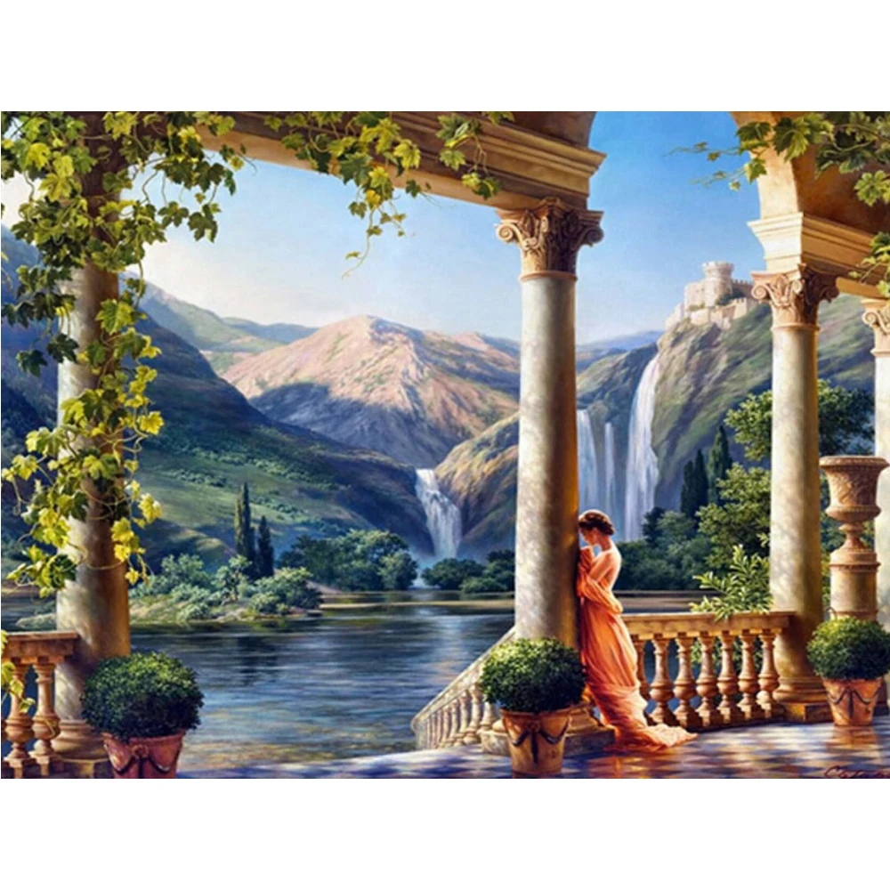 5D DIY алмазная живопись Алмазная мозаика Римский Замок принцессы Горный пейзаж с