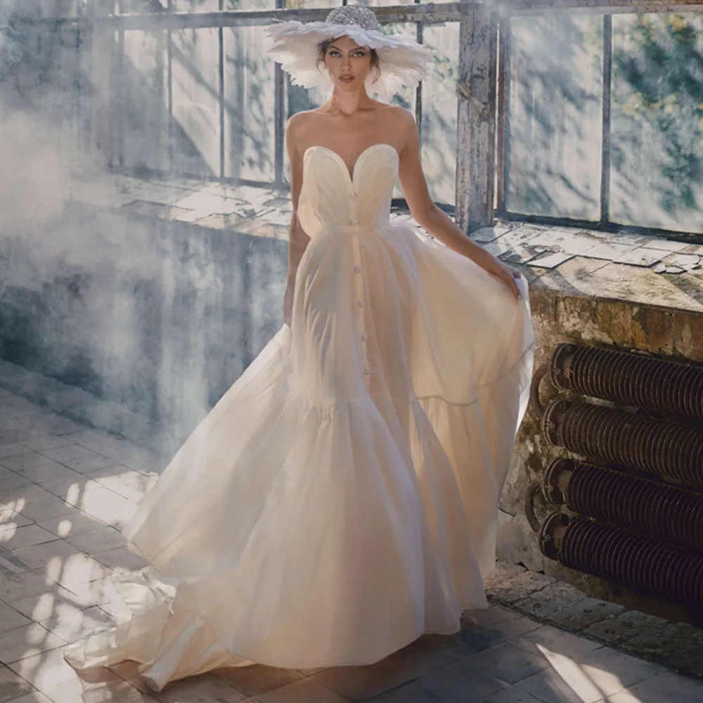 

Modern Wedding Dresses 2021 A-Line V-Neck Chiffon Backless Sashes Button Sleeveless Bridal Gowns Custom Made Vestidos De Novia