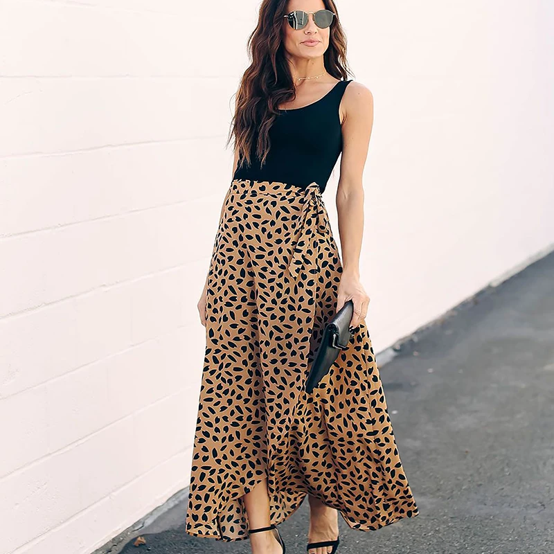 

Горячая Распродажа, Летние Новые поступления, Женская длинная юбка в горошек с разрезом и принтом, модная женская одежда, юбки, женская одеж...