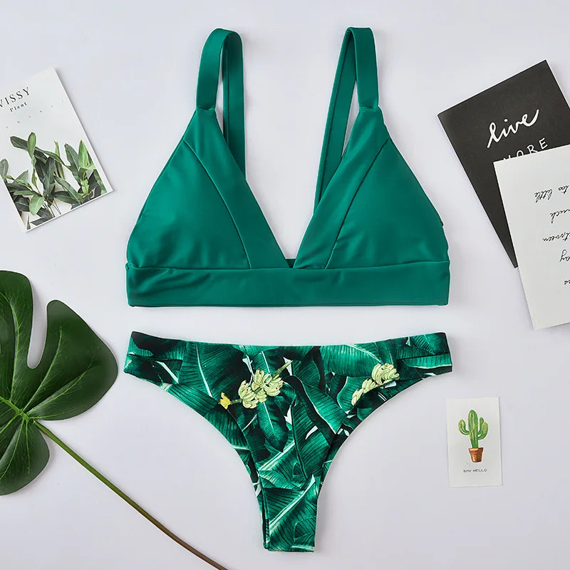 PRYDYC женский купальник с принтом в виде листьев Раздельный купальный костюм пуш