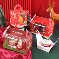 6pcs paper gift box with window christmas treat boxes cupcake muffin cake food packaging paper box xmas birthday party decor