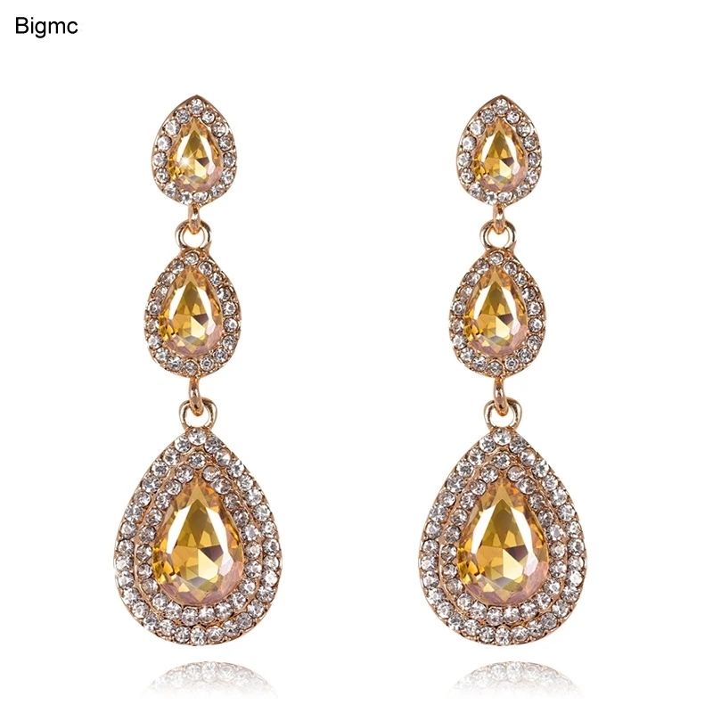 

High Quality Imitation Rhinestone Earrings Water Drop Pendant Stud Earrings for Women Vintage Jewelry For wedding Gift E1042