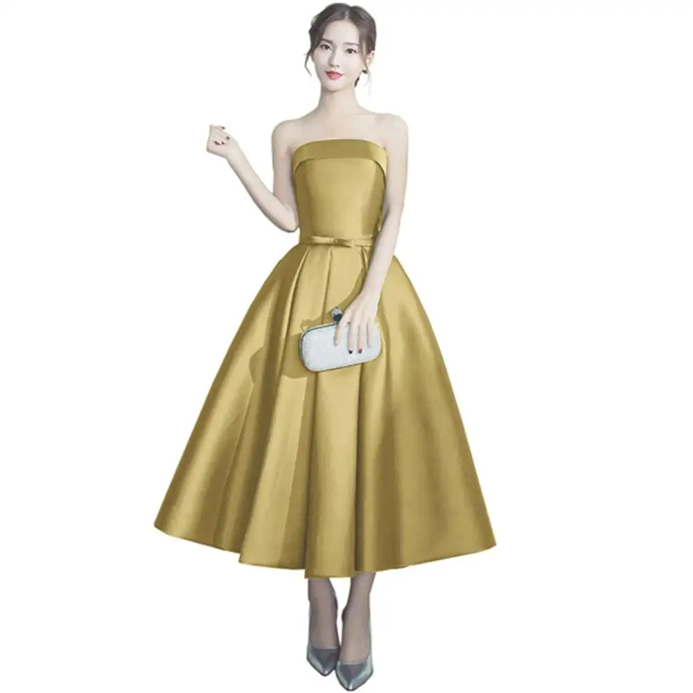 Женское атласное платье без бретелек ТРАПЕЦИЕВИДНОЕ для выпускного вечера с