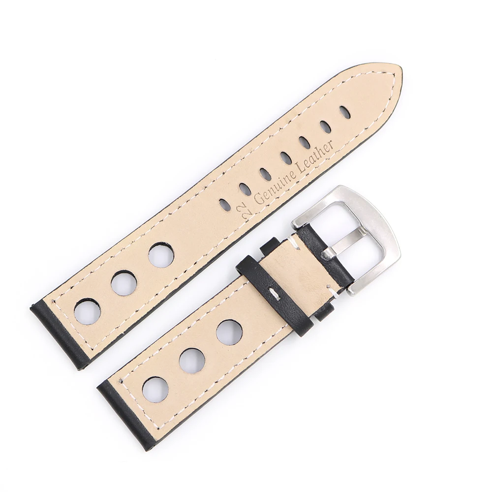 CARLYWET 22mm TOP Quality Real Calf Leather Brown with White Wrist Watch Band Strap Clasp For Tissot Breilting IWC Seiko Tudor