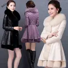 Осенне-зимние женские кожаные парки, пальто, куртка, тонкая Корейская длинная куртка с капюшоном, кожаная хлопковая куртка, утепленная куртка из искусственной кожи