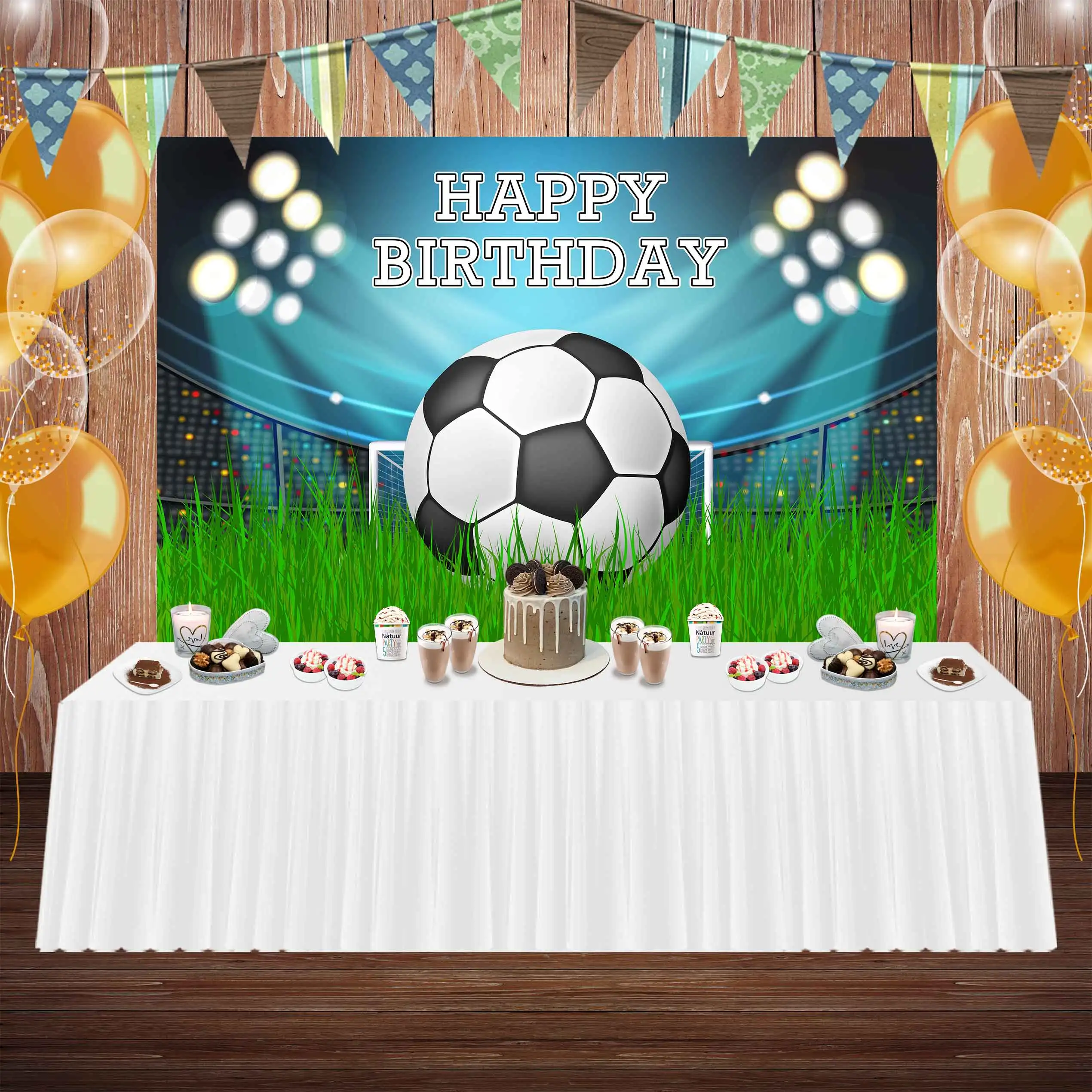 

Фон для фотосъемки с изображением футбольной тематики с надписью "Happy Birthday"
