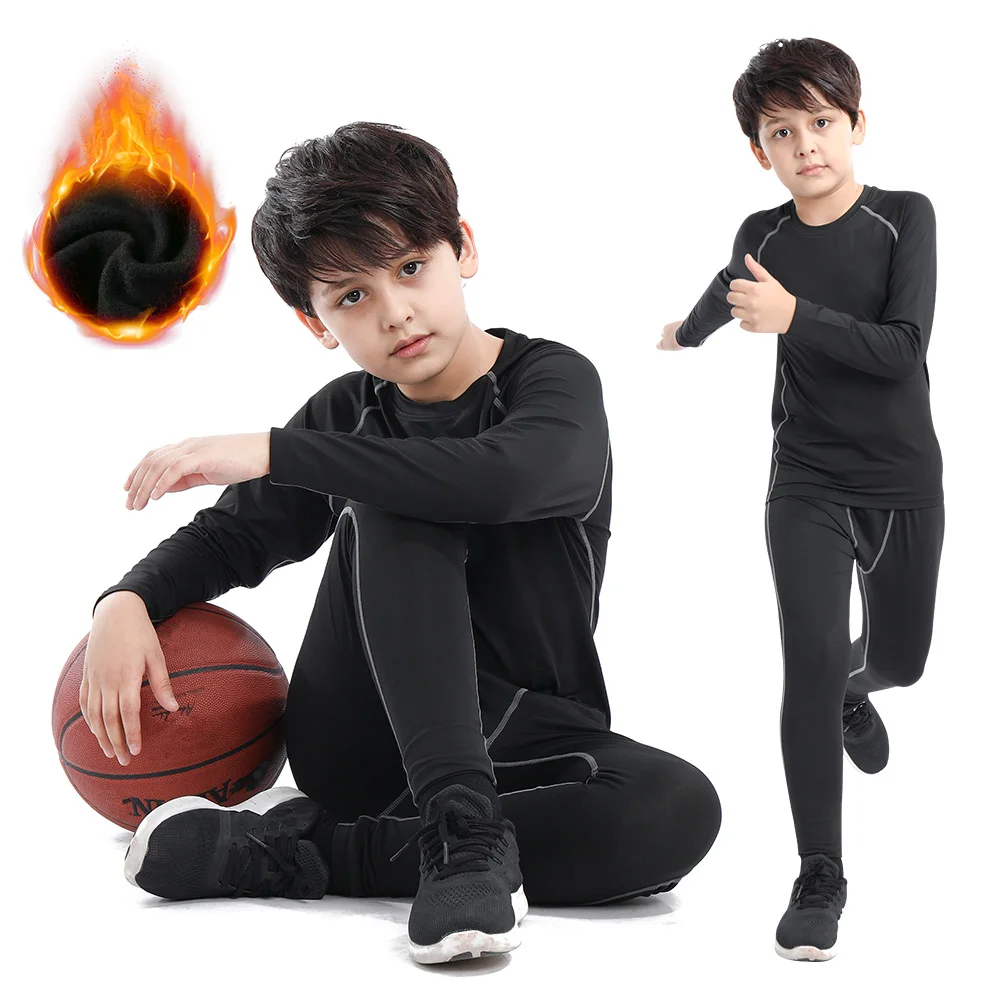Children's Thermal Underwear Compression Long Sleeve Leggings Velvet Thermal Underwear Boy Girl Winter Outdoor Ski Sports Suit