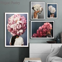 feather flower woman head canvas poster nordic abstract wall art print painting modern decorative picture living room decoration